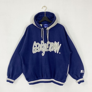 Vintage 90s Georgetown University Hoodie Sweatshirt Pullover Georgetown Hoyas Embroidered Logo Blue Large