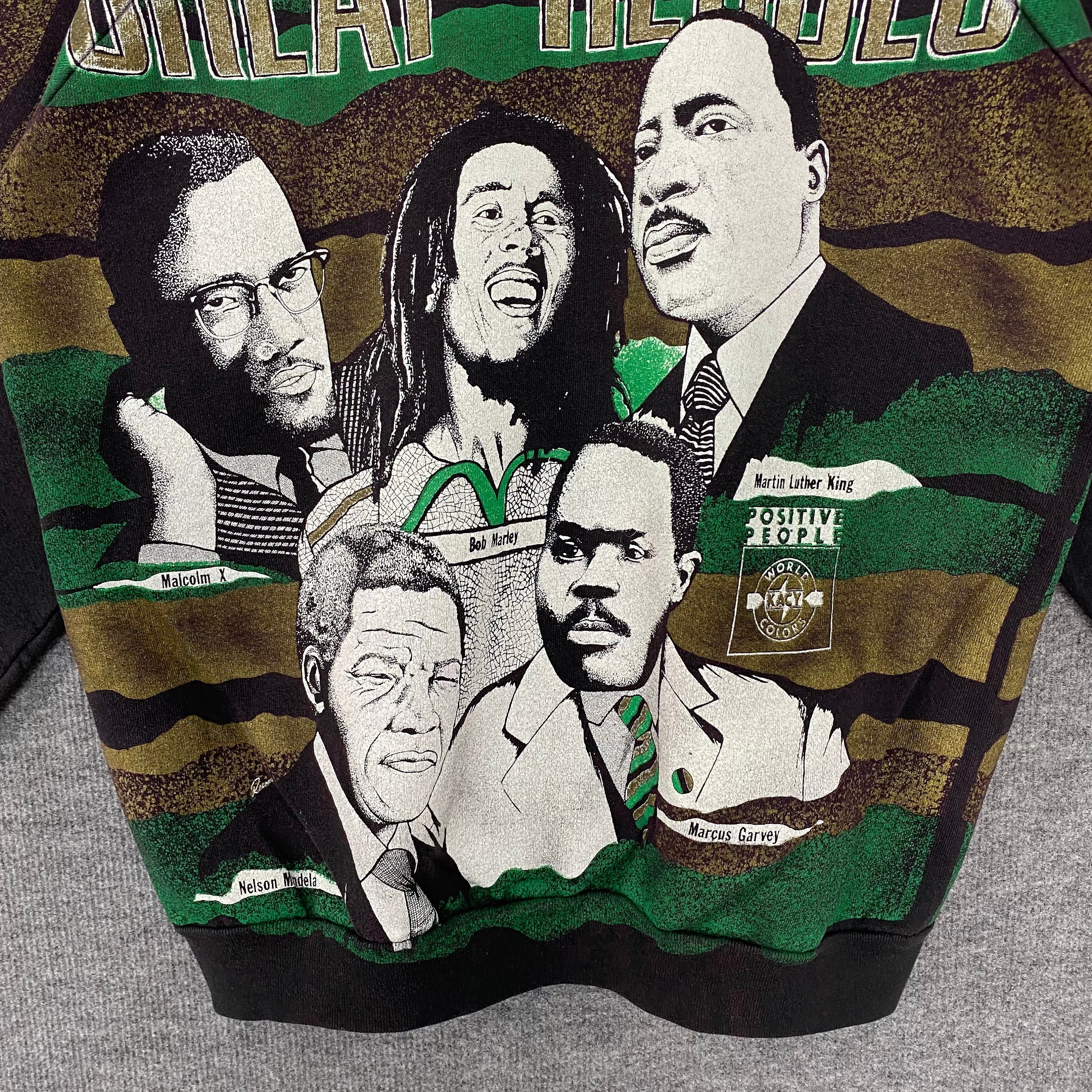 Vintage jaren 90 Grote Helden Sweatshirt Malcolm X Crewneck Martin Luther King Trui Bob Marley Nelson Mandela Marcus Garvey Print Logo Large Kleding Herenkleding Hoodies & Sweatshirts Sweatshirts 