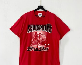 Camiseta vintage de los Chicago Bulls de los años 90, campeones de la NBA, ropa deportiva de una sola puntada, roja, grande