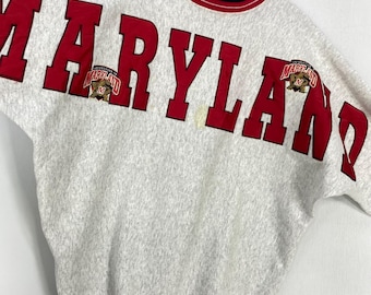 Vintage 90s University Maryland Sweatshirt Crewneck Pullover Maryland Terrapins Embroidered Logo Grey XLarge