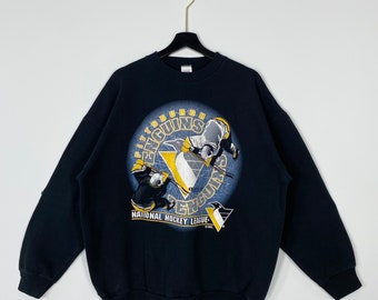 Vintage 90s Pittsburgh Penguins Sweatshirt Penguins Crewneck Penguins Sweater Sportswear NHL Pittsburgh Penguins Print Logo Black XLarge