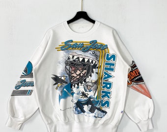 Vintage 90s San Jose Sharks Sweatshirt Sharks Crewneck San Jose Sharks Sweater Sportswear NHL San Jose Sharks Print Logo White XLarge