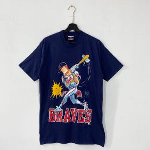 Vintage 90s Atlanta Braves T-Shirt MLB Sportswear Single Stitch Blue Large