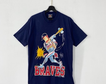 Camiseta vintage de los Bravos de Atlanta de los años 90, ropa deportiva de la MLB, costura única, azul, grande
