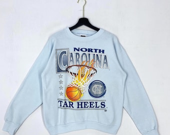 Vintage 90s University North Carolina Sweatshirt Crewneck Pullover UNC Tar Heels Print Logo Blue Small