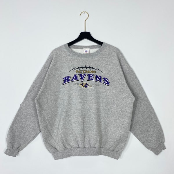 Vintage Baltimore Ravens sudadera Ravens Crewneck Baltimore Ravens suéter jersey ropa deportiva NFL Baltimore Ravens imprimir logotipo gris XLarge