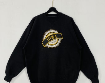 Vintage 90s University Iowa Sweatshirt Crewneck Pullover Iowa Hawkeyes Embroidered Logo Black Large