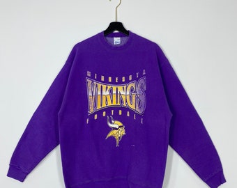 Vintage 90er Jahre Minnesota Vikings Sweatshirt Wikinger Crewneck Vikings Sweater Pullover Sportbekleidung NFL Minnesota Vikings Print Logo Lila Large