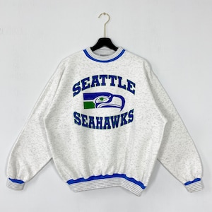 Vintage 90s Seattle Seahawks Sweatshirt Seahawks Crewneck Seahawks Sweater Pullover Sportswear NFL Seattle Seahawks Print Logo White Large