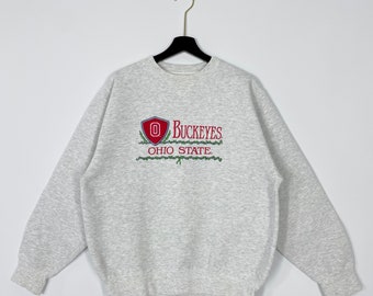 Vintage 90s Ohio State University Sweatshirt Ohio State Crewneck Ohio State Sweater Pullover Ohio State Buckeyes Embroidered Logo Medium