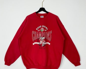 Vintage 90s University Wisconsin Sweatshirt Wisconsin Crewneck Wisconsin Sweater Pullover Wisconsin Badgers Print Logo Red XLarge