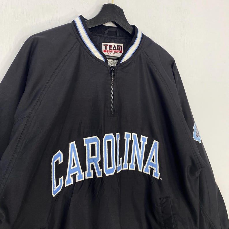 Vintage 90s North Carolina Tar Heels Pullover Windbreaker Jacket NCAA Sportswear Embroidered Logo Black Medium image 2