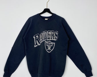 Vintage 90s Las Vegas Raiders Sweatshirt Raiders Crewneck Raiders Sweater Pullover Sportswear NFL Raiders Oakland Print Logo Black Large