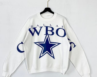 Vintage 90er Jahre Dallas Cowboys Sweatshirt Dallas Cowboys Crewneck Cowboys Pullover Pullover Sportkleidung NFL Dallas Cowboys Print Logo Weiß Medium