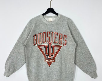 Vintage 90s Indiana University Sweatshirt Indiana Crewneck Indiana Hoosiers Sweater Pullover Indiana Hoosiers Print Logo Grey Medium