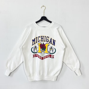 Vintage 90s University Michigan Sweatshirt University Michigan Crewneck Michigan Sweater Pullover Michigan Wolverines Print Logo Medium