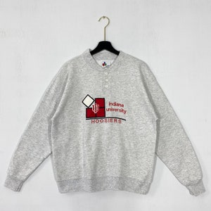 Vintage 90s Indiana University Sweatshirt Indiana University Crewneck Indiana Sweater Pullover Indiana Hoosiers Embroidered Logo Grey Large