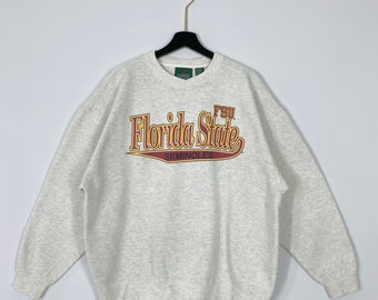 Vintage 90s Florida State University Sweatshirt Florida State Crewneck Florida State Sweater Florida State Seminoles Print Logo Grey XLarge