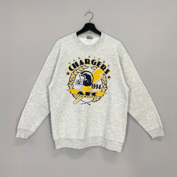 Vintage 90s Los Angeles Chargers Sweatshirt Chargers Crewneck Chargers Sweater Sportswear NFL San Diego Chargers Print Logo Grey Medium