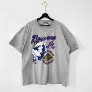 Vintage 90s Atlanta Braves T-Shirt Lee Sport MLB Sportswear Single Stitch Grey XLarge