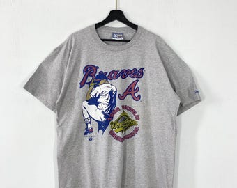 Vintage 90s Atlanta Braves T-Shirt Lee Sport MLB Sportswear Baseball Grey XLarge