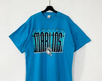 Vintage 90s Florida Marlins White Tshirt Large Crewneck Miami