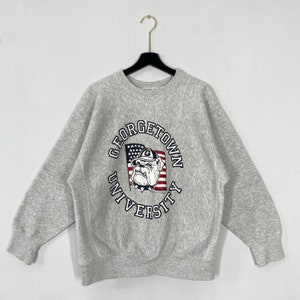 Vintage 90s Georgetown University Sweatshirt Georgetown Crewneck Georgetown Sweater Pullover Georgetown Hoyas Print Logo Grey Large
