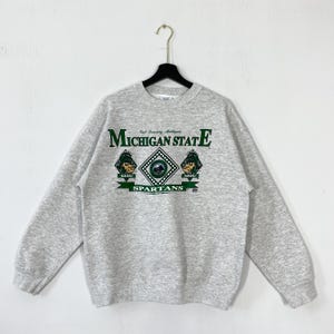 Vintage 90s Michigan State University Sweatshirt Michigan State Crewneck Michigan Sweater Pullover Michigan State Spartans Print Logo Medium
