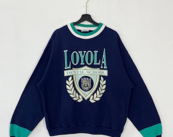 Vintage 90-tals Loyola University tröja med rund hals och Loyola Dental School-tryck, blå, XLarge