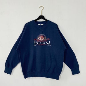 Vintage 90s Indiana University Sweatshirt Indiana University Crewneck Indiana Sweater Pullover Indiana Hoosiers Embroidered Logo Blue XLarge