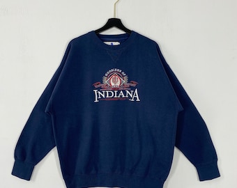 Vintage 90s Indiana University Sweatshirt Indiana University Crewneck Indiana Sweater Pullover Indiana Hoosiers Embroidered Logo Blue XLarge