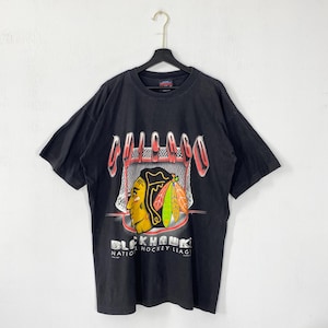 Vintage 90s Chicago Blackhawks T-Shirt NHL Sportswear Single Stitch Black XLarge