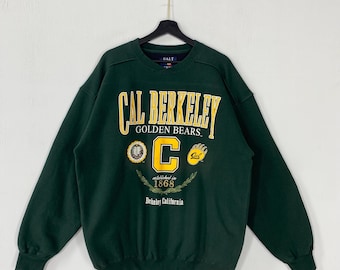 Felpa vintage con scollo rotondo e logo stampato dei California Golden Bears, colore verde, taglia grande, University California Berkeley