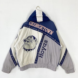 Vintage 90s Georgetown University NCAA Pro Player Full Zip Puffer Jacket Georgetown Hoyas Hoodie Button Sportswear Embroidered Logo XLarge