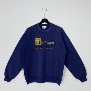 Vintage 90s West Virginia University Sweatshirt West Virginia Crewneck Virginia Sweater West Virginia Mountaineers Embroidered Logo Medium Etsy