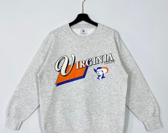 Vintage 90s University Virginia Sweatshirt Virginia Crewneck Virginia Cavaliers Sweater Pullover Virginia Cavaliers Print Logo Grey Medium