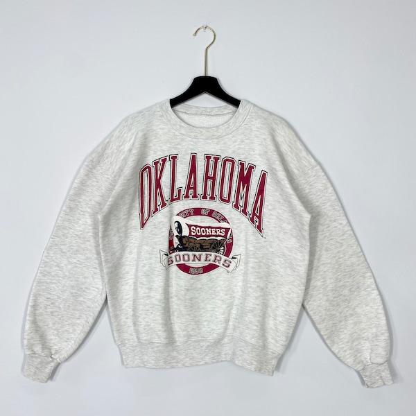 Vintage University Oklahoma Sweatshirt Oklahoma Crewneck Oklahoma Sooners Sweater Pullover Oklahoma Sooners Print Logo Grey Medium