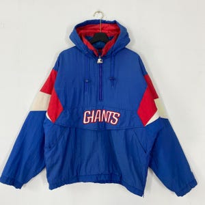 Vintage 90s New York Giants Starter Jacket Giants Half Zip Pullover Puffer Sportswear NFL Embroidered Logo Blue Large