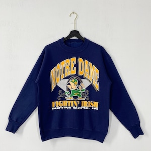 Vintage University Notre Dame Sweatshirt Notre Dame Crewneck Notre Dame Sweater Pullover Notre Dame Fighting Irish Print Logo Blue Medium