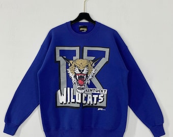 Vintage 90s University Kentucky Sweatshirt Kentucky Crewneck Kentucky Sweater Pullover University Kentucky Wildcats Print Logo Blue Large