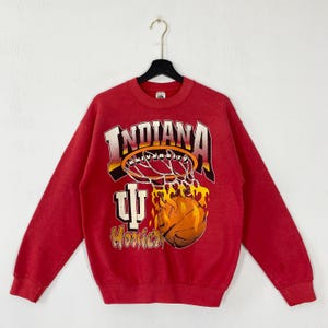 Vintage 90s Indiana University Sweatshirt Indiana University Crewneck Indiana Sweater Pullover Indiana Hoosiers Print Logo Red Small
