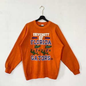 Vintage 80s University Florida Sweatshirt Crewneck Pullover Florida Gators Print Logo Orange Large