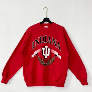 Vintage 90s Indiana University Sweatshirt Crewneck Pullover Indiana Hoosiers Print Logo Red Medium