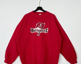 Vintage 90er Jahre Tampa Bay Buccaneers Sweatshirt Buccaneers Crewneck Buccaneers Sweater Pullover Pullover Sportswear NFL Buccaneers Print Logo Rot XXL