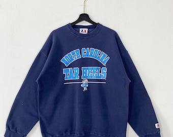 Vintage 90s University North Carolina Sweatshirt Crewneck Pullover Tar Heels Football Print Logo Blue Large