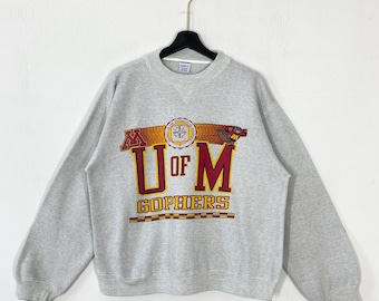 Vintage 90er Jahre Universität Minnesota Sweatshirt Crewneck Pullover Minnesota Golden Gophers Print Logo Grau Small