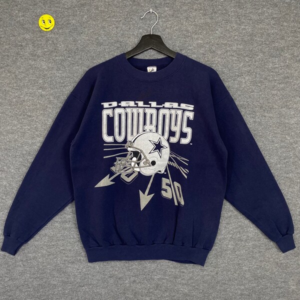 Vintage 90s Dallas Cowboys Sweatshirt Dallas Cowboys Crewneck Cowboys Sweater Pullover Sportswear NFL Cowboys Print Logo Blue Size Medium