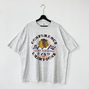 Vintage 90s Chicago Blackhawks T-Shirt Starter NHL Sportswear Single Stitch Grey XLarge