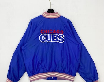 Chaqueta universitaria vintage de los Chicago Cubs de los años 80, MLB Athletics Sportswear, logotipo bordado, azul, talla grande.