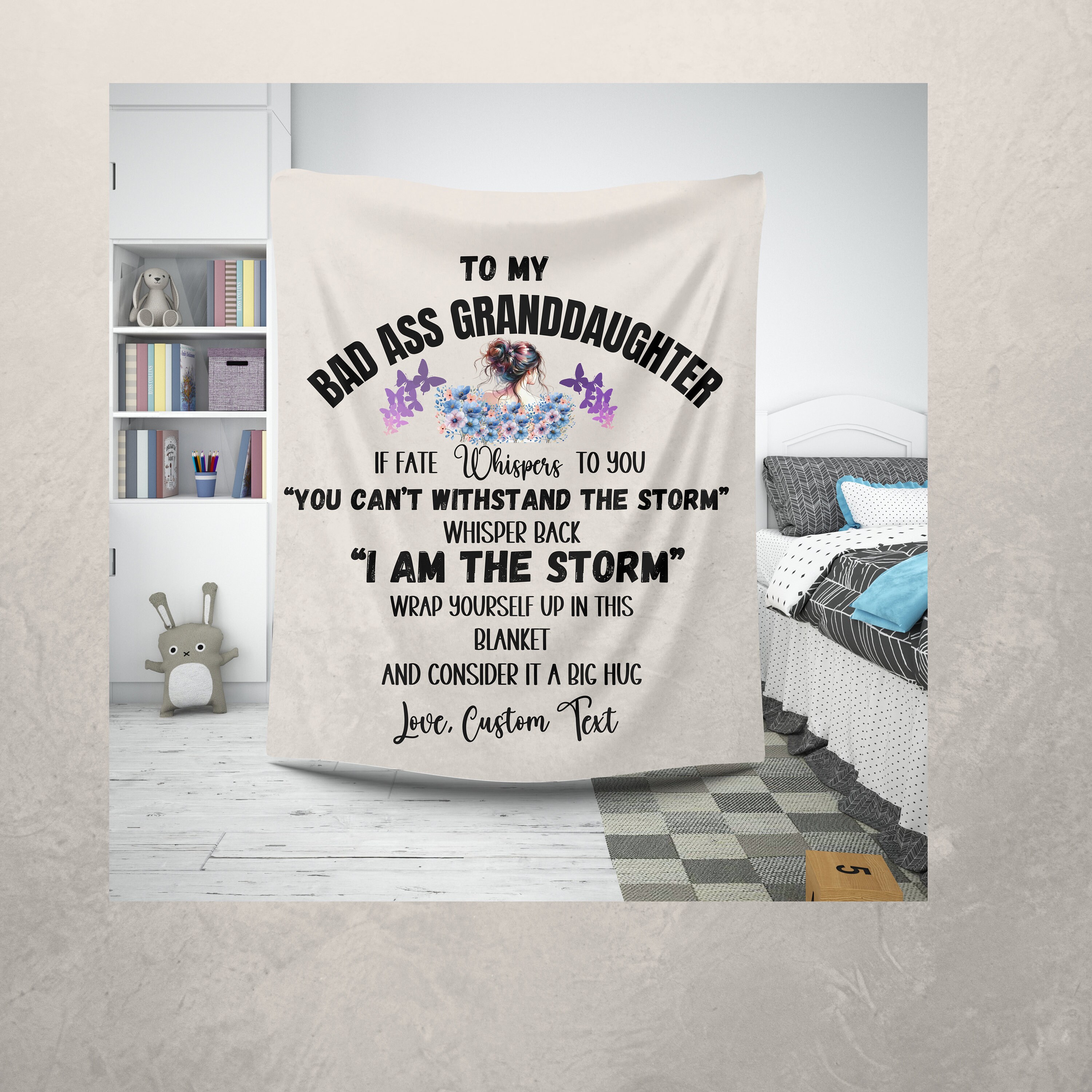 To My Badass Granddaughter Blanket Customized Text Fleece Blanket